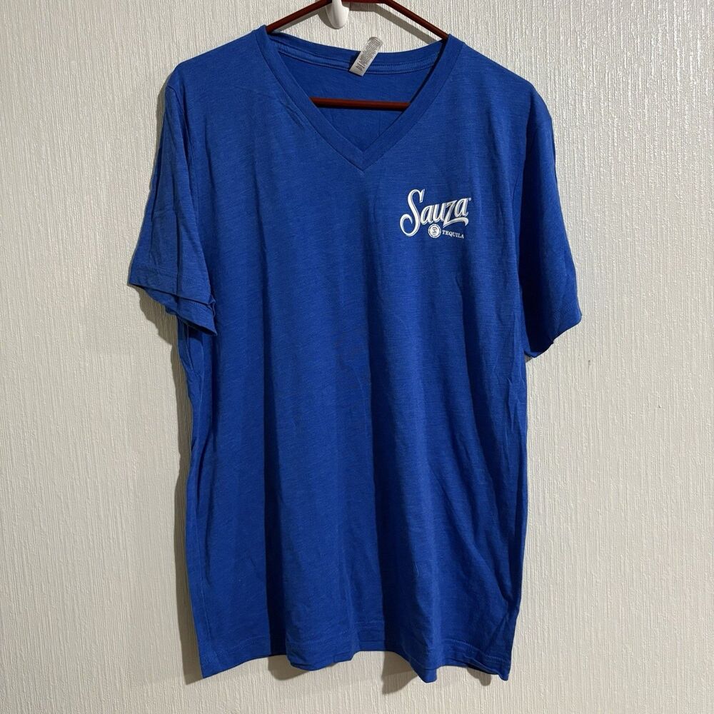 NEW Sauza Tequila Blue V Neck T Shirt Casual Drink Responsibly Men’s Large Promo